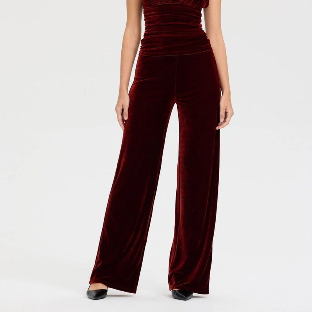 Women's High-Rise Wide Leg Velvet Pull-On Pants - A New Day Rose Red XS